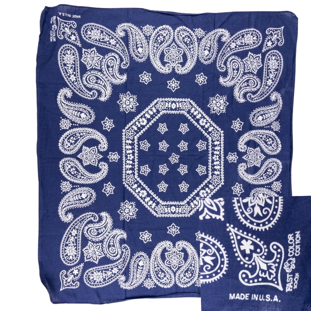 Vintage Elephant Up Bandanna Fast Color Made In USA Navy Paisley 60s‎ 70s